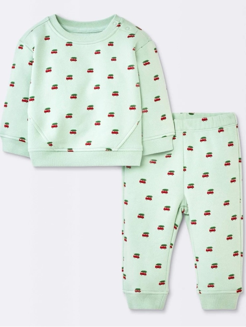 Baby 2pc Christmas Holiday Red Truck Fleece Sweatshirt And Jogger Pants Set